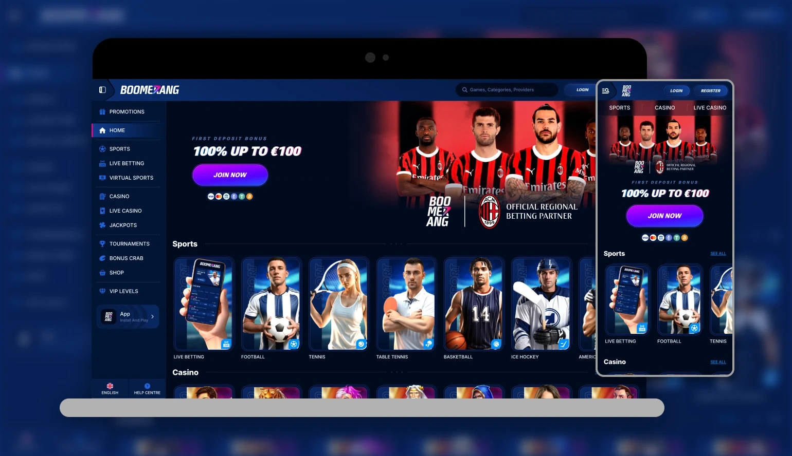 Screenshot dell'app BoomerangBet Casino